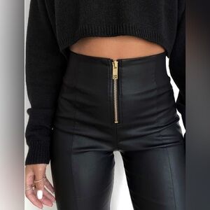 High-Waisted Black Leather Pants